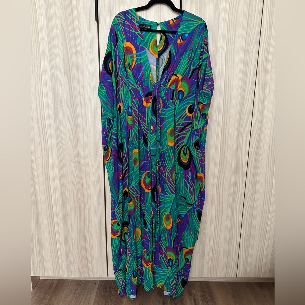 Trashy Diva by Candice Gwinn Mardi Gras Feather Kaftan NWOT